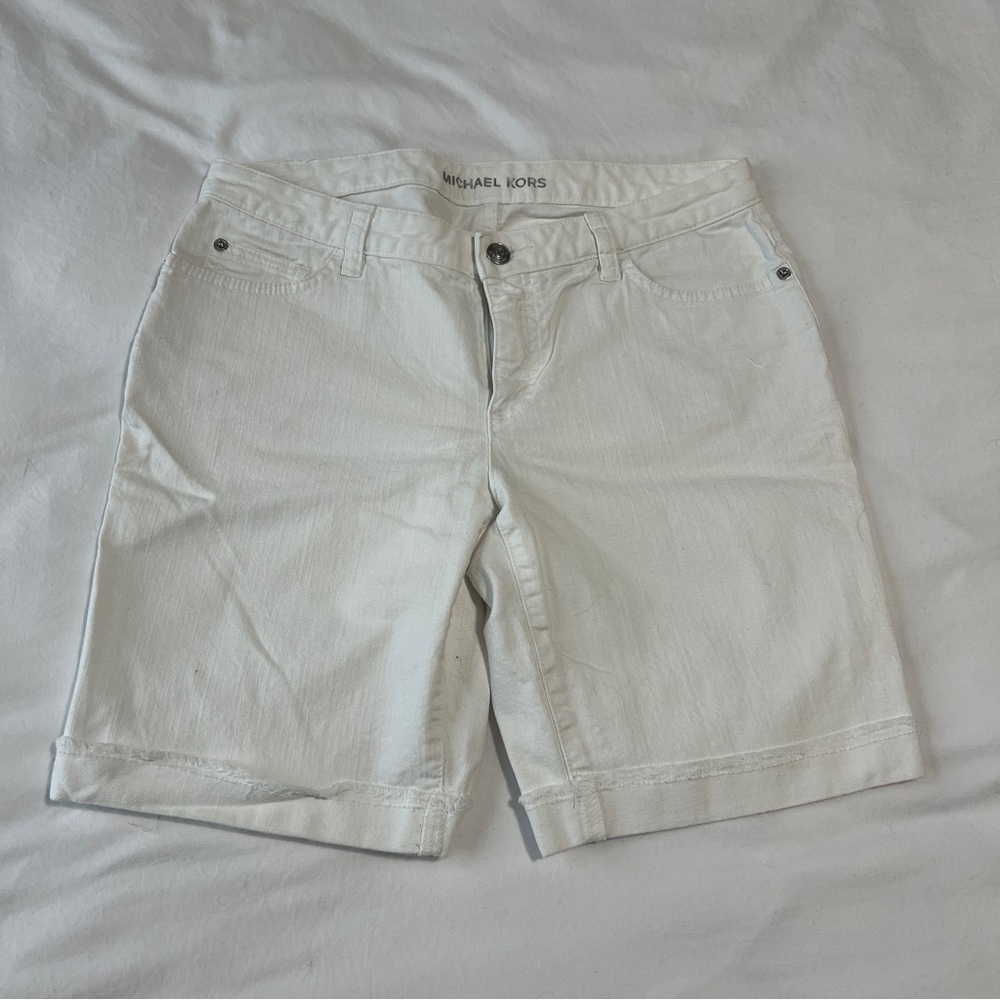 🚨 Last day Fri 🧳 Michael Kors White Bermuda Shorts Classic Cotton Blend